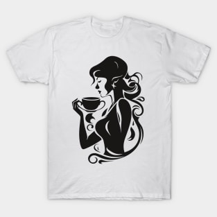 Female vintage coffee lover silhouette T-Shirt